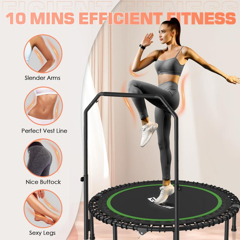 BCAN 450/550 LBS Foldable Mini Trampoline, 40"/48" Fitness Trampoline with Bungees, Adjustable Foam Handle/T-Handle/No Handle, Stable & Quiet Exercise Rebounder for Adults