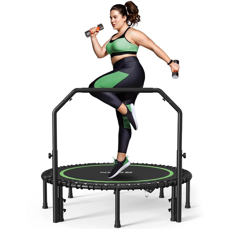 BCAN 450/550 LBS Foldable Mini Trampoline, 40"/48" Fitness Trampoline with Bungees, Adjustable Foam Handle/T-Handle/No Handle, Stable & Quiet Exercise Rebounder for Adults