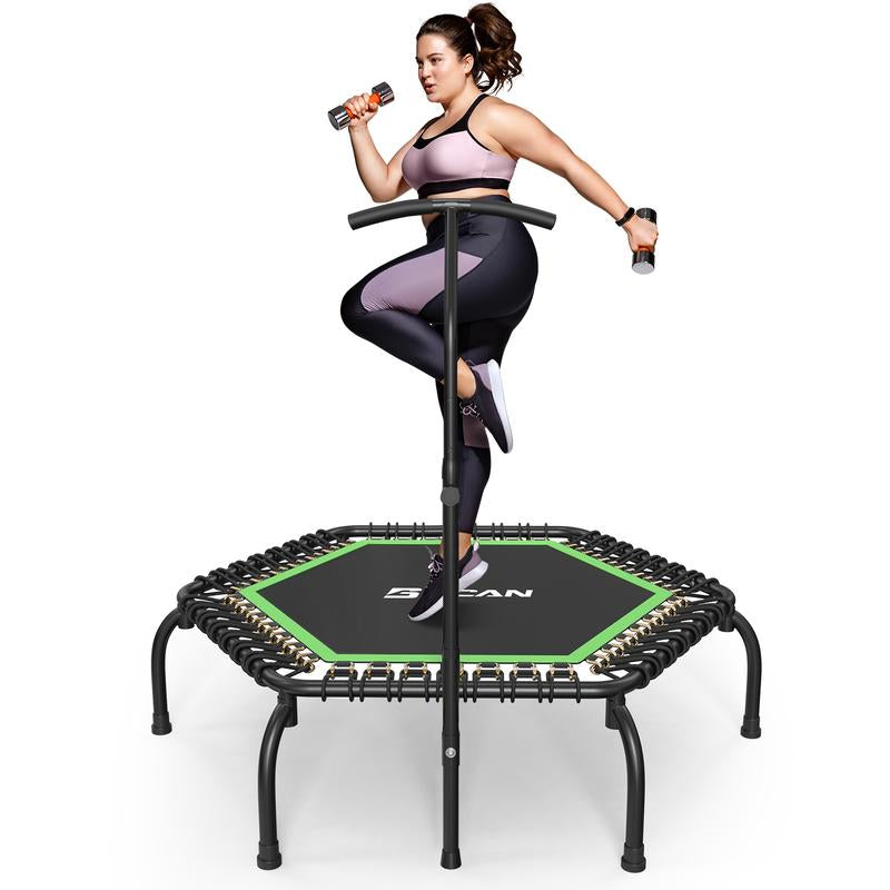 BCAN 450/550 LBS Foldable Mini Trampoline, 40"/48" Fitness Trampoline with Bungees, Adjustable Foam Handle/T-Handle/No Handle, Stable & Quiet Exercise Rebounder for Adults