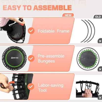 BCAN 450/550 LBS Foldable Mini Trampoline, 40"/48" Fitness Trampoline with Bungees, Adjustable Foam Handle/T-Handle/No Handle, Stable & Quiet Exercise Rebounder for Adults