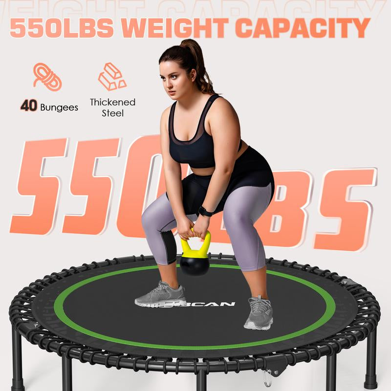 BCAN 450/550 LBS Foldable Mini Trampoline, 40"/48" Fitness Trampoline with Bungees, Adjustable Foam Handle/T-Handle/No Handle, Stable & Quiet Exercise Rebounder for Adults