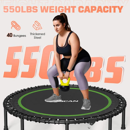 BCAN 450/550 LBS Foldable Mini Trampoline, 40"/48" Fitness Trampoline with Bungees, Adjustable Foam Handle/T-Handle/No Handle, Stable & Quiet Exercise Rebounder for Adults